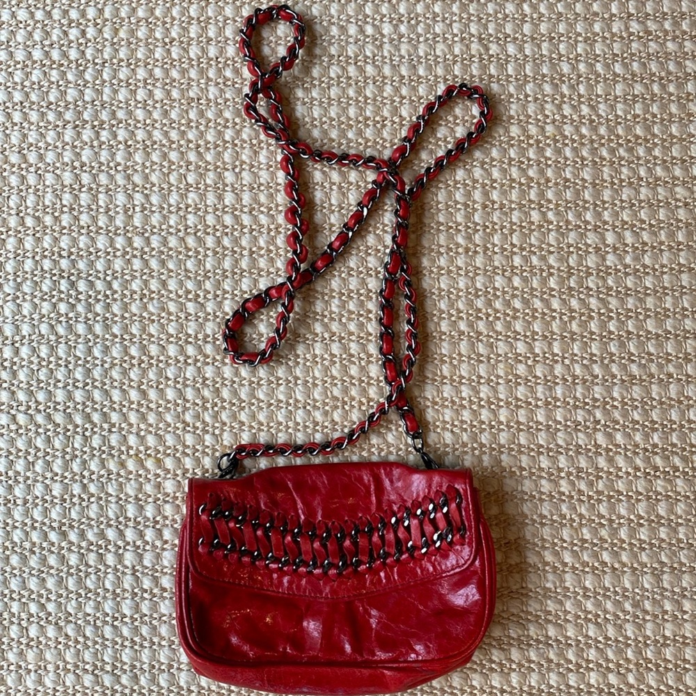Treesje Red leather crossbody purse with chain detail and strap